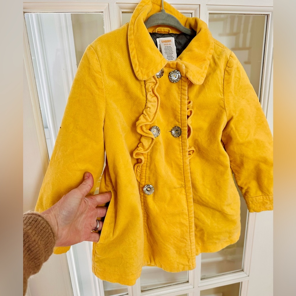 Girls Gymboree Velvet-like Yellow Kids Jacket with Ruffle Detail size xs 3-4